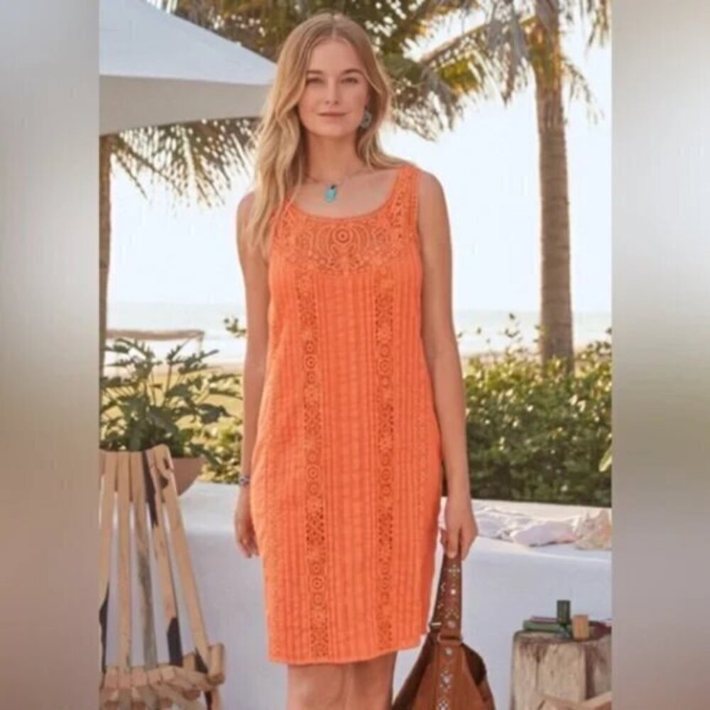 Sundance Amira 100% Cotton Orange Apricot Lace Cotton Tank Shift Dress S